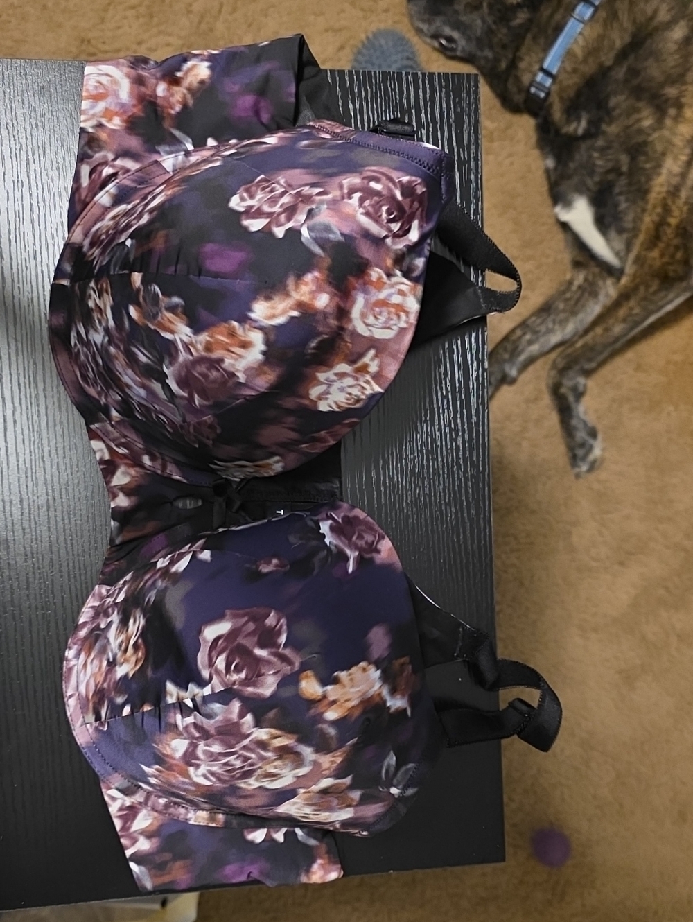Floral Purple Underwire Bra with Adjustable Straps